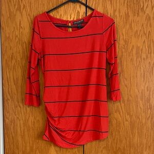 A Pea in the Pod Red and Black Striped Long Sleeve Maternity Top